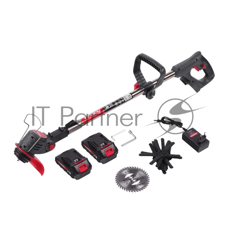 Триммер аккумуляторный Победа ТА 202, 20/21В, с 2 акб 1,5Ач и зу, макс 145мм, пластик. ножи(10шт)+ мет. диск 40Т, телескоп