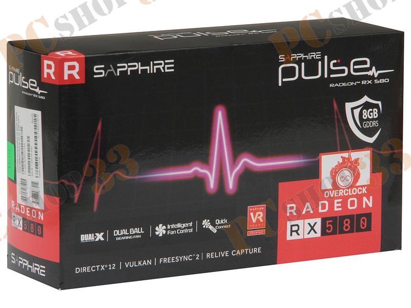 Видеокарта Sapphire Radeon RX 580 Pulse OC W/BP (UEFI) 8ГБ 11265-05 (Radeon RX 580, DDR5, DVI, 2xHDMI, 2xDP) (PCI-E)