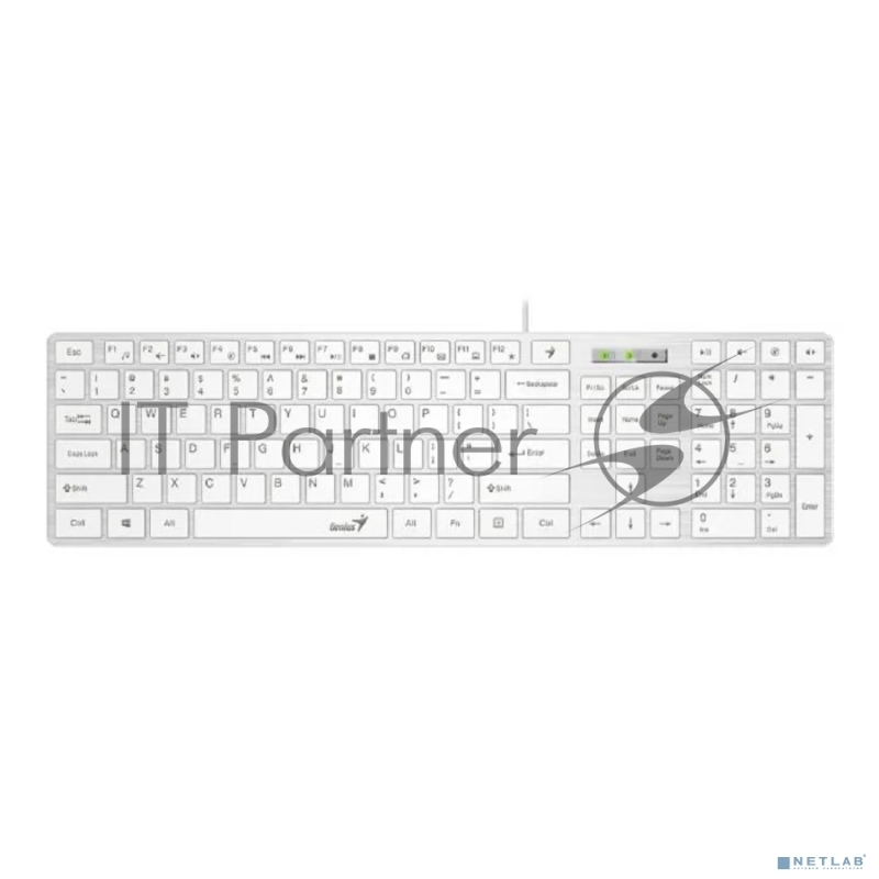 Клавиатура Genius SlimStar 126 wired keyboard white color (12 Multimedia Function Keys and 4 dedicated Hotkeys for Quick Commands, Ultra-Slim Keycaps)