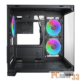 Корпус Ginzzu V390 RGB подсветка, контроллер CRC6, 3* 12R6 FAN 12CM RGB закаленное стекло 1*USB 3.0,1*USB 2.0, AU mATX