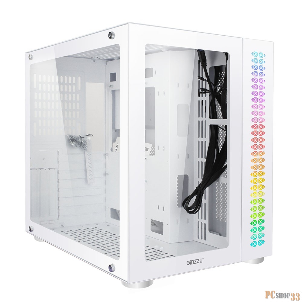 Корпус Ginzzu V560 RGB подсветка, закаленное стекло 1*USB 3.0,1*USB 2.0, AU Белый ATX
