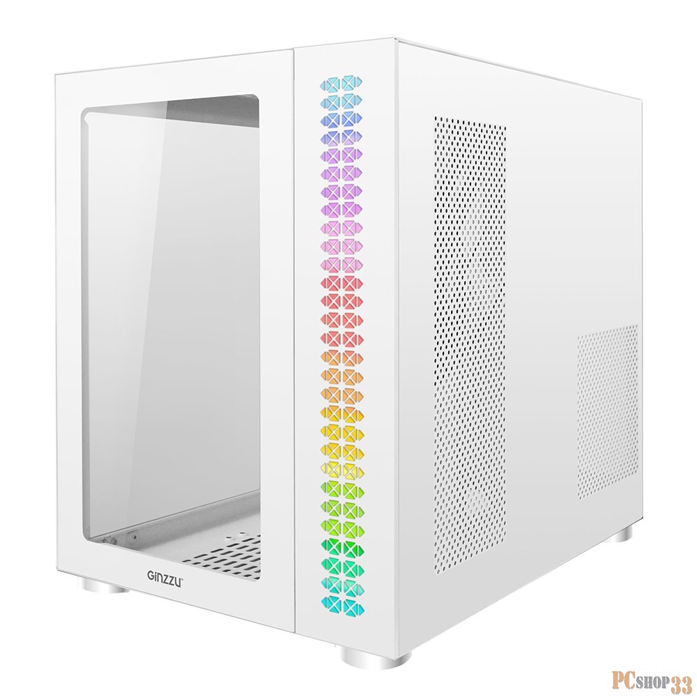 Корпус Ginzzu V560 RGB подсветка, закаленное стекло 1*USB 3.0,1*USB 2.0, AU Белый ATX