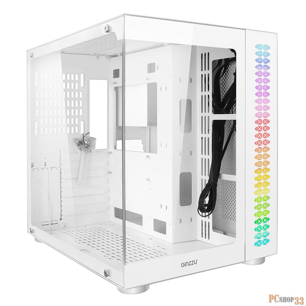 Корпус Ginzzu V580 RGB подсветка, закаленное стекло 1*USB 3.0,1*USB 2.0, AU Белый ATX