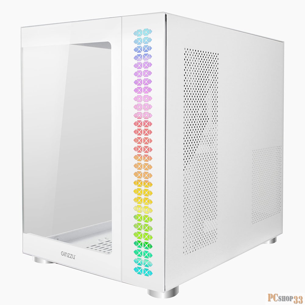 Корпус Ginzzu V580 RGB подсветка, закаленное стекло 1*USB 3.0,1*USB 2.0, AU Белый ATX