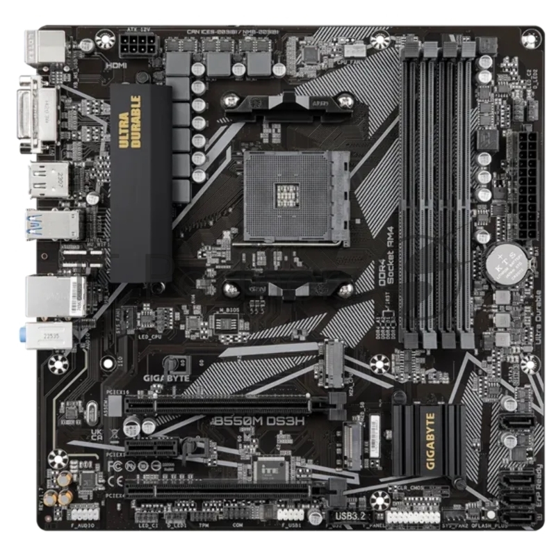 Материнская плата GIGABYTE B550M DS3H (V1.7) Soc-AM4 AMD B550 4xDDR4 mATX AC`97 8ch(7.1) GbLAN RAID+DVI+HDMI