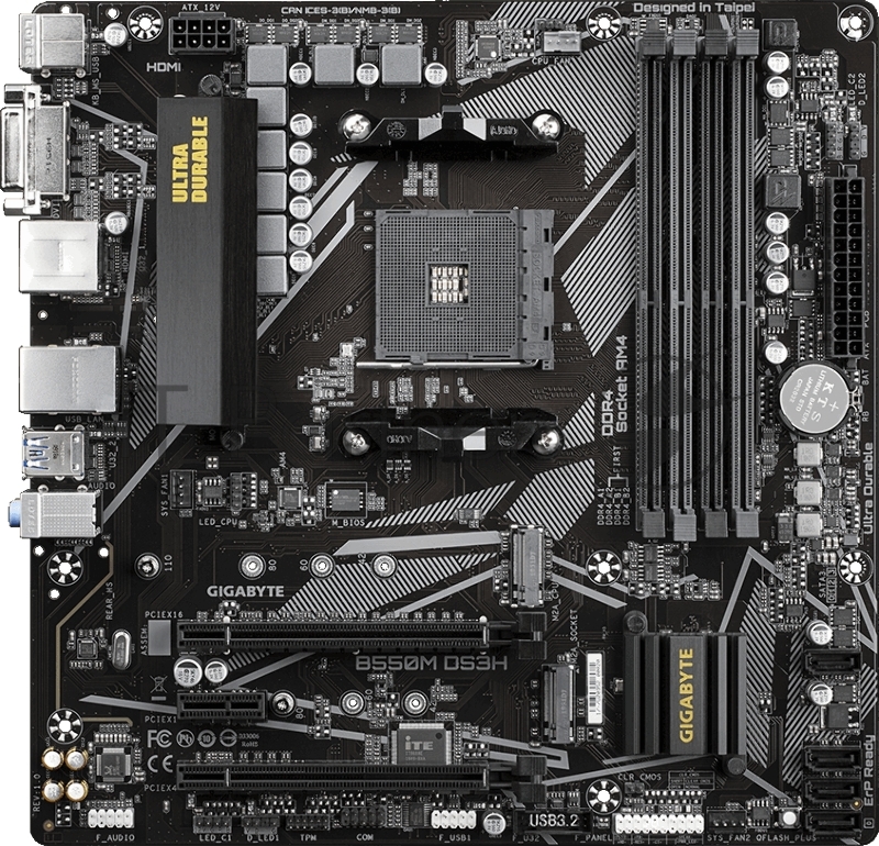 Материнская плата GIGABYTE B550M DS3H (V1.7) Soc-AM4 AMD B550 4xDDR4 mATX AC`97 8ch(7.1) GbLAN RAID+DVI+HDMI