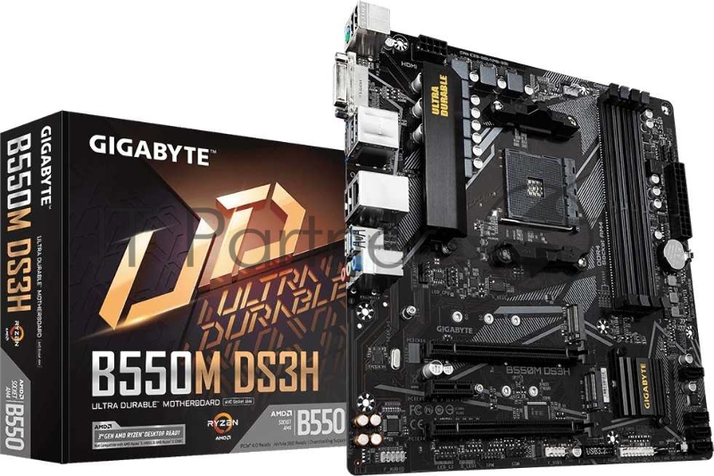 Материнская плата GIGABYTE B550M DS3H (V1.7) Soc-AM4 AMD B550 4xDDR4 mATX AC`97 8ch(7.1) GbLAN RAID+DVI+HDMI