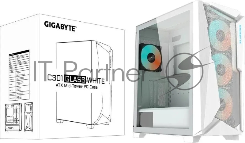 Корпус Gigabyte C301GW белый без БП ATX 4x120mm 4x140mm 2xUSB3.0 audio bott PSU