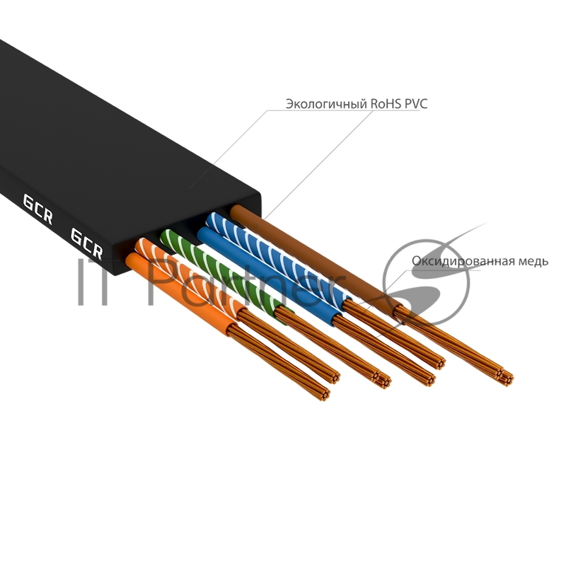 Патч-корд GCR PROF плоский прямой 10.0m, UTP медь кат.6, черный, 30 AWG, ethernet high speed 10 Гбит/с, RJ45, T568B, GCR-52853