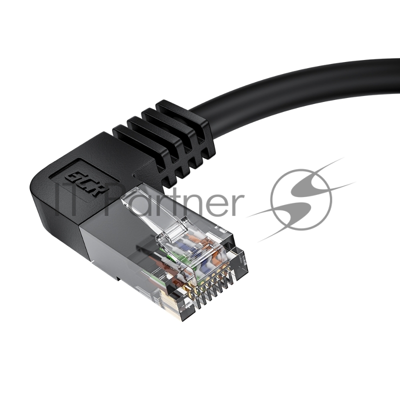 Патч-корд GCR прямой 2.0m UTP кат.5e, черный, левый угол, литой, ethernet high speed, RJ45, T568B, GCR-53151