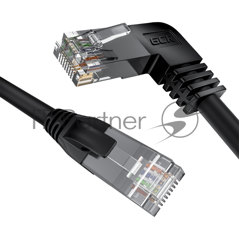 Патч-корд GCR прямой 2.0m UTP кат.5e, черный, левый угол, литой, ethernet high speed, RJ45, T568B, GCR-53151