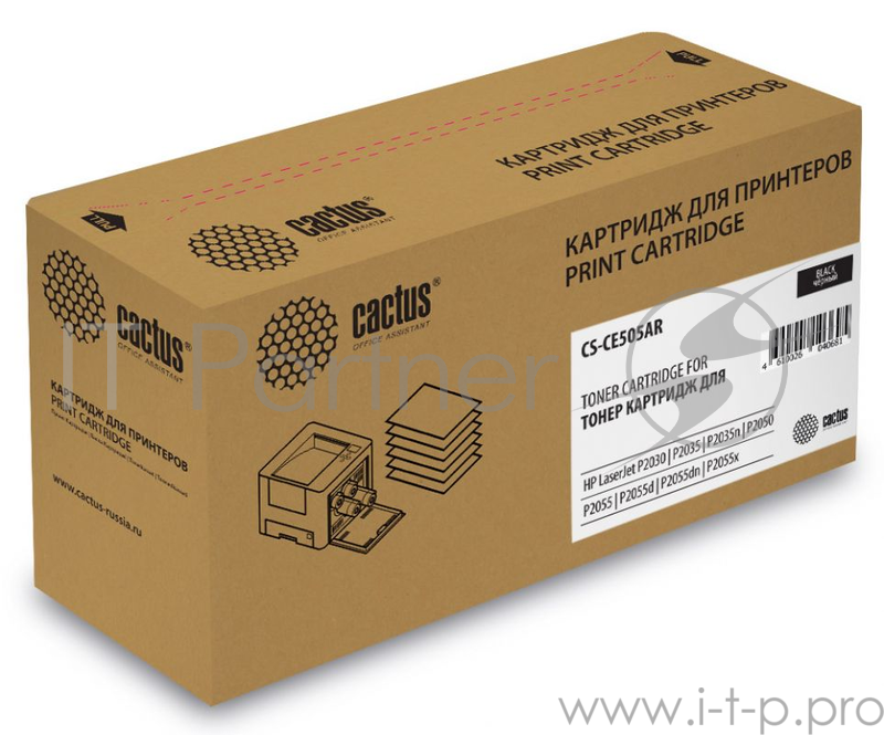 Тонер Картридж Cactus CS-CE505AR черный для HP LJ P2055/P2035 (2300стр.)