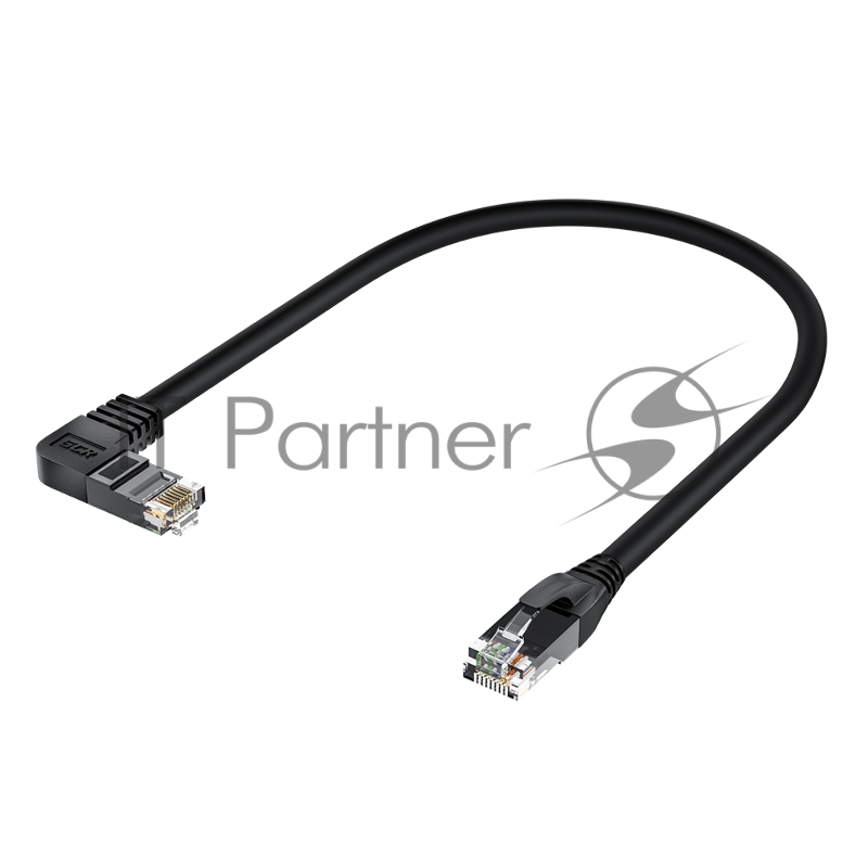 Патч-корд GCR прямой 0.5m UTP кат.5е, черный, правый угол, литой, ethernet high speed, RJ45, T568B, GCR-53143