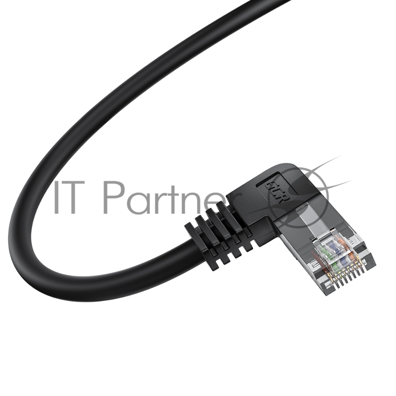 Патч-корд GCR прямой 0.5m UTP кат.5е, черный, правый угол, литой, ethernet high speed, RJ45, T568B, GCR-53143