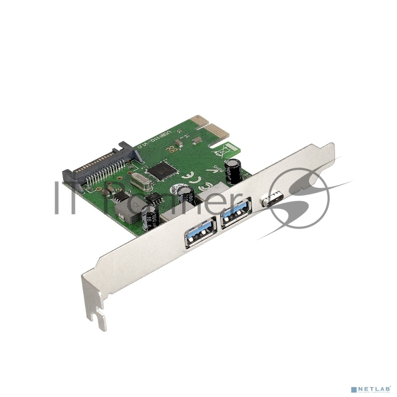 Контроллер ExeGate EXE-323 PCI-E 2.0, 2*USB3.0 ext + 1*Type-C, разъем доп.питания (OEM)