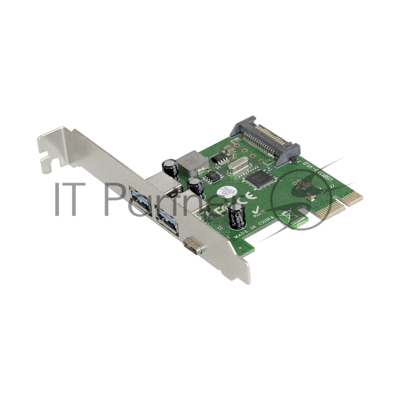 Контроллер ExeGate EXE-323 PCI-E 2.0, 2*USB3.0 ext + 1*Type-C, разъем доп.питания (OEM)