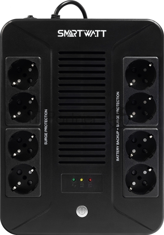 Источник бесперебойного питания SMARTWATT линейно-интерактивный, 1000/600 ВА/Вт, напольный/настенный, LED индикация, Shuko CEE7/4 - 8 шт. (4 шт. с резервным питанием, 4 шт. - сетевой фильтр)