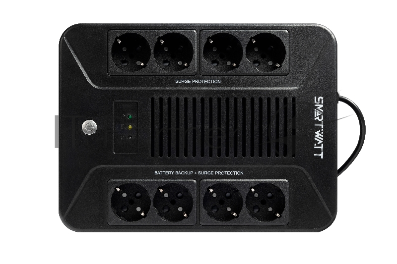 Источник бесперебойного питания SMARTWATT линейно-интерактивный, 800/480 ВА/Вт, напольный/настенный, LED индикация, Shuko CEE7/4 - 8 шт. (4 шт. с резервным питанием, 4 шт. - сетевой фильтр)