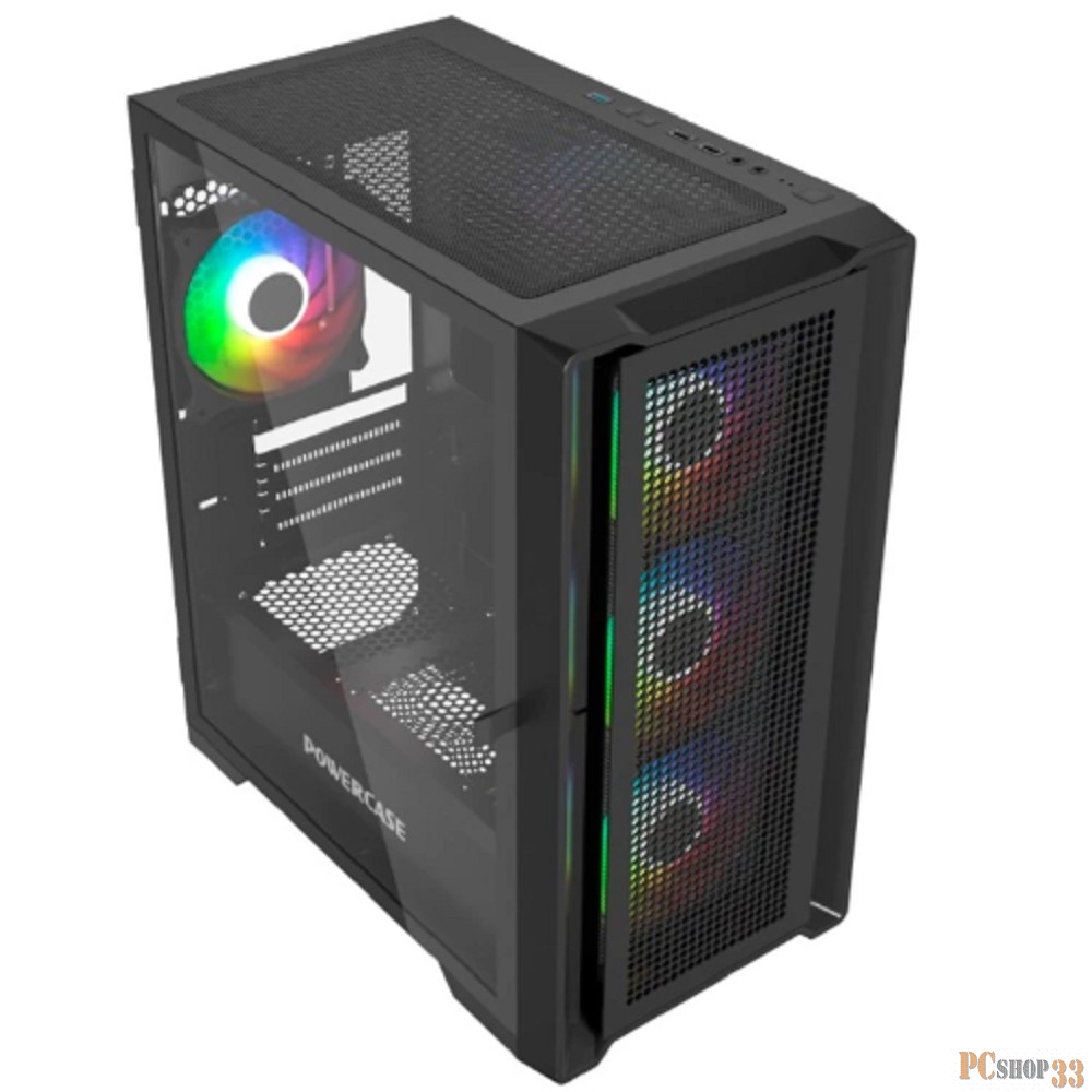 Корпус Powercase Alisio Micro X4B V2, Tempered Glass, 4х 120mm ARGB fans, ARGB HUB, чёрный, mATX (CAMCXB-A4)