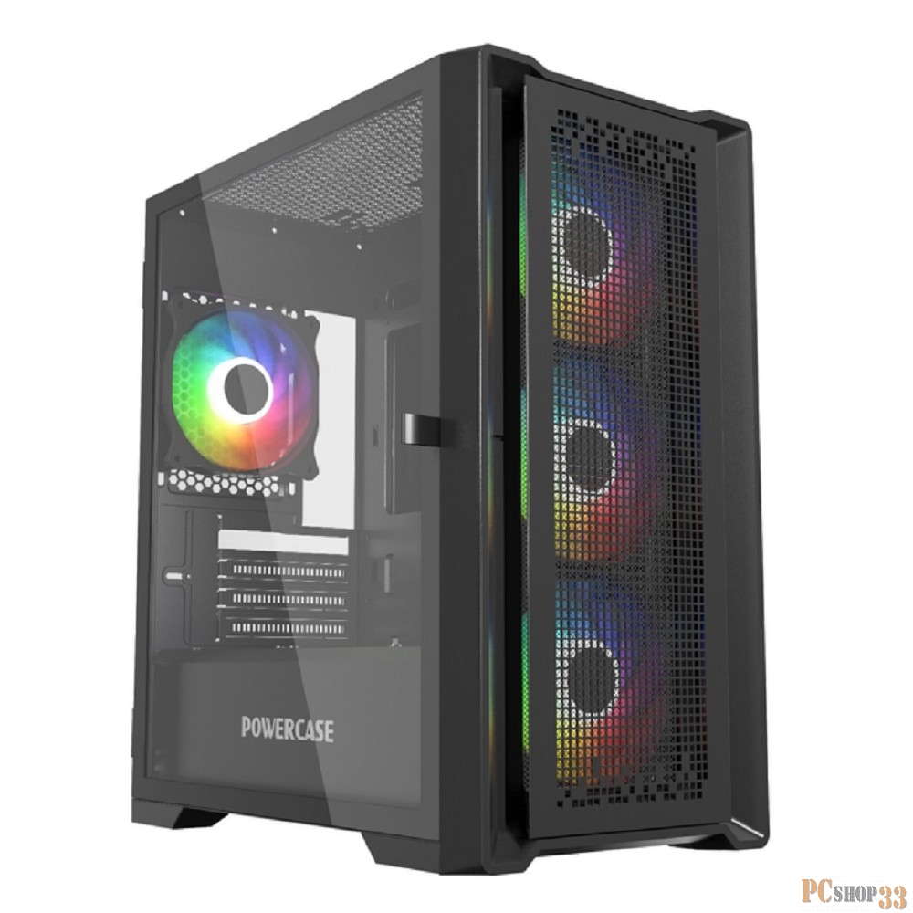 Корпус Powercase ByteFlow Micro Black, Tempered Glass, 4х 120mm ARGB fans, ARGB HUB, чёрный, mATX (CAMBFB-A4)