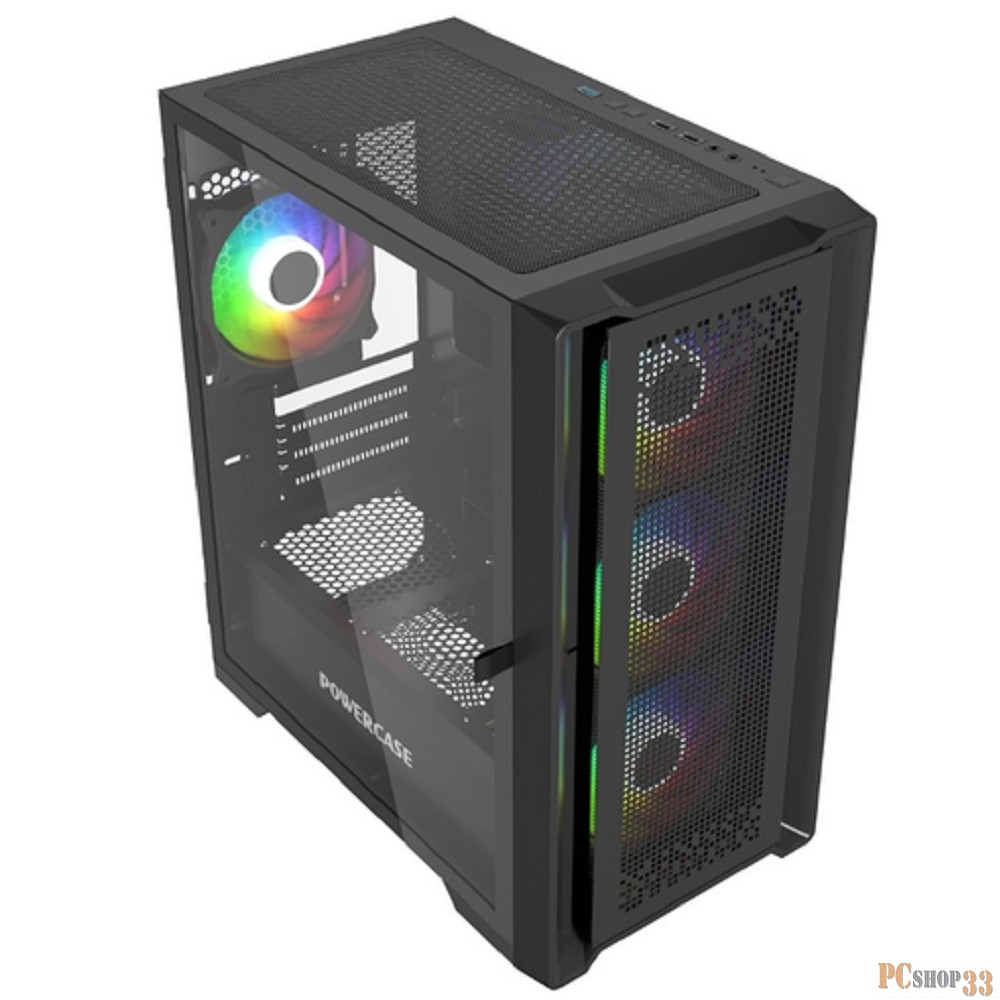 Корпус Powercase ByteFlow Micro Black, Tempered Glass, 4х 120mm ARGB fans, ARGB HUB, чёрный, mATX (CAMBFB-A4)