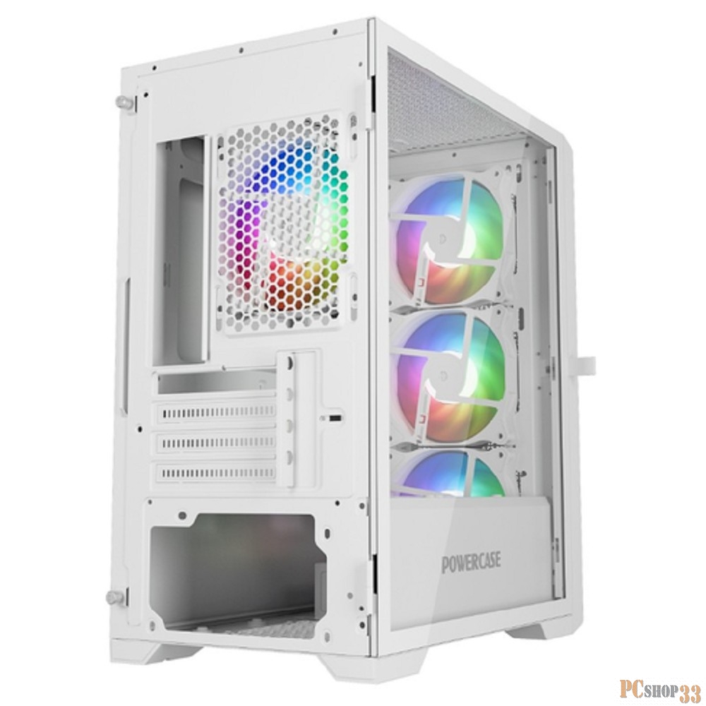 Корпус Powercase ByteFlow Micro White, Tempered Glass, 4х 120mm ARGB fans, ARGB HUB, белый, mATX (CAMBFW-A4)