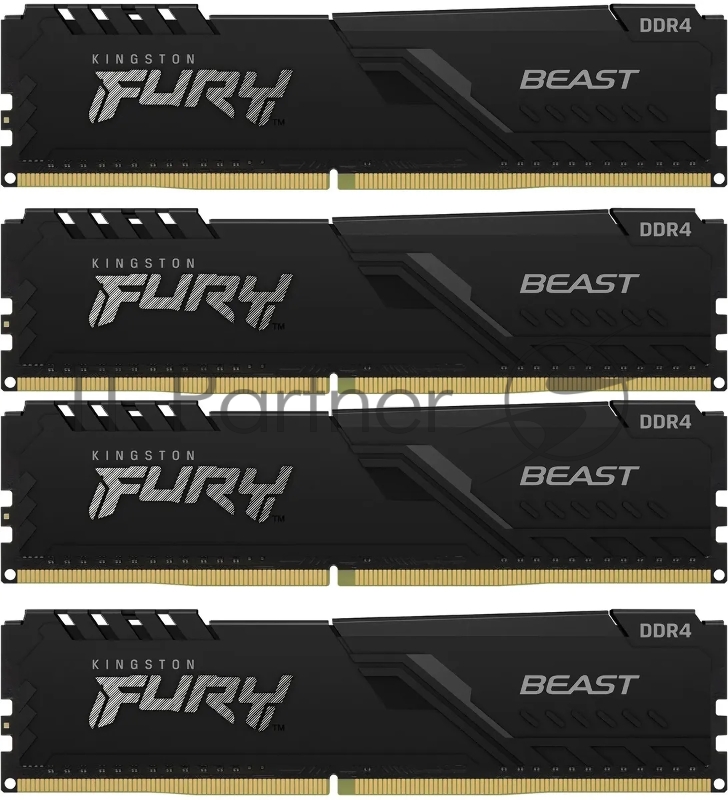 Модуль памяти DDR 4 DIMM 128Gb PC28800, 3600Mhz, KingstonFURY Beast Black CL18 (Kit of 4) (KF436C18BBK4/128) (retail)