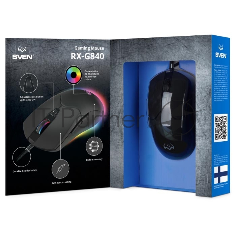 Игровая мышь SVEN RX-G840 (USB, 6 кн., 7200 DPI, RGB-подсветка)