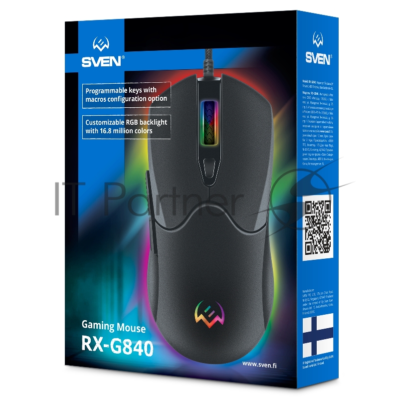 Игровая мышь SVEN RX-G840 (USB, 6 кн., 7200 DPI, RGB-подсветка)