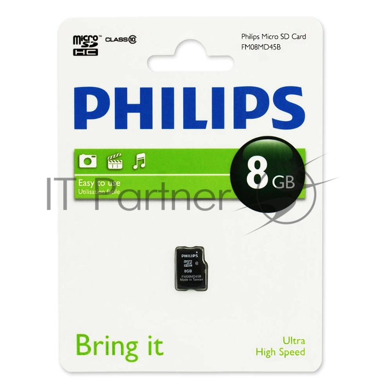 Флеш карта microSD 8GB PHILIPS microSDHC Class 10