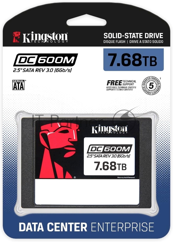 Твердотельный накопитель SSD Kingston 7680GB Enterprise 2.5 SATA 3 R560/W530MB/S DC600M 3D TLC MTBF 2M 94 000/34 000 IOPS 14016TBW