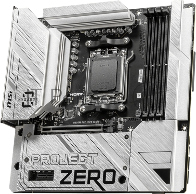 Материнская плата MSI B650M PROJECT ZERO B650, AM5, 4DDR5, 1PCI-Ex16, 2PCI-Ex1, 2M.2, 4SATA3.0, 1USB3.2Gen2x2, 5USB3.2Gen2, 4USB3.2Gen1, 6USB 2.0