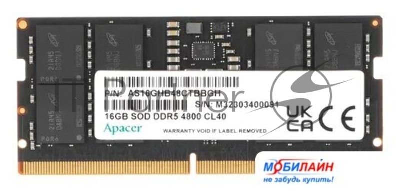 Модуль памяти Apacer DDR5 16GB 4800MHz SO-DIMM (PC5-38400) CL40 1.1V (Retail) 2048*8 3 years (AS16GHB48CTBBGH/FS.16G2A.PTH)