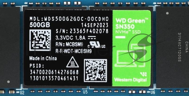 Накопитель Western Digital Green SN350 SSD M.2 2280 NVMe, 500Gb, 2400MBs/1500MBs, TBW 60, WDS500G2G0C, 1 year