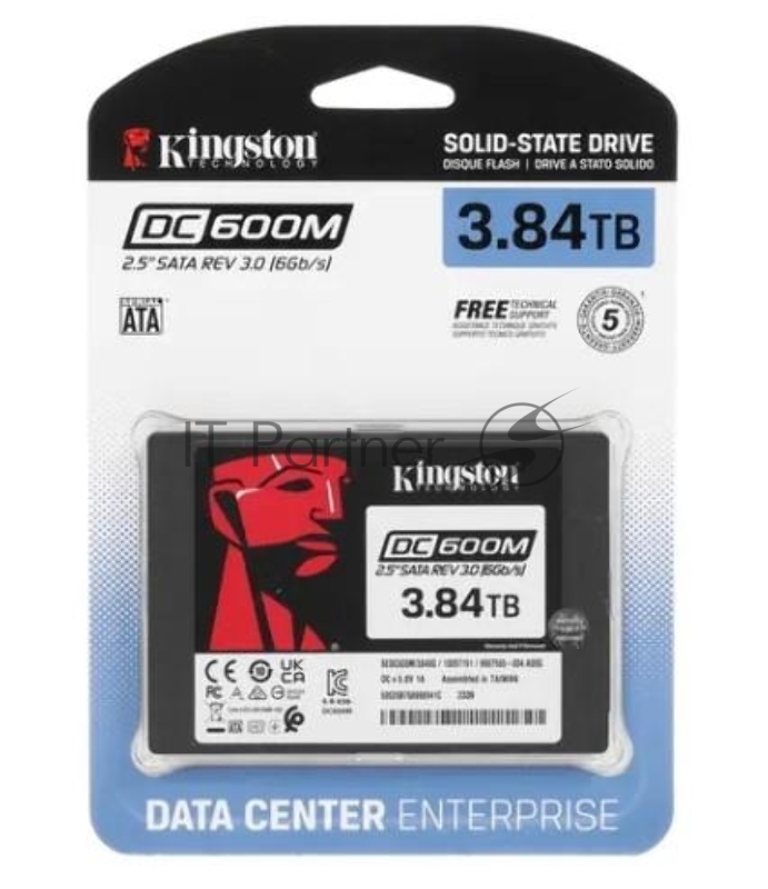 Твердотельный накопитель Kingston SSD DC600M, 3840GB, 2.5 7mm, SATA3, 3D TLC, R/W 560/530MB/s, IOPs 94 000/59 000, TBW 7008, DWPD 1 (5 лет)