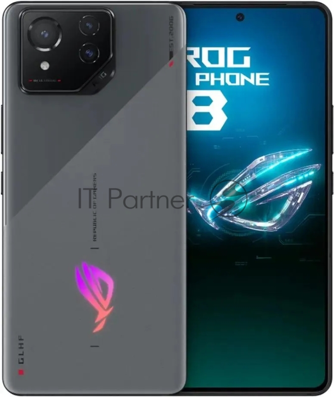 Смартфон Asus AI2401_A ROG Phone 8 256Gb 12Gb серый моноблок 3G 4G 2Sim 6.78 1080x2400 Android 14 50Mpix 802.11 a/b/g/n/ac/ax/be NFC GPS GSM900/1800 GSM1900 TouchSc Protect