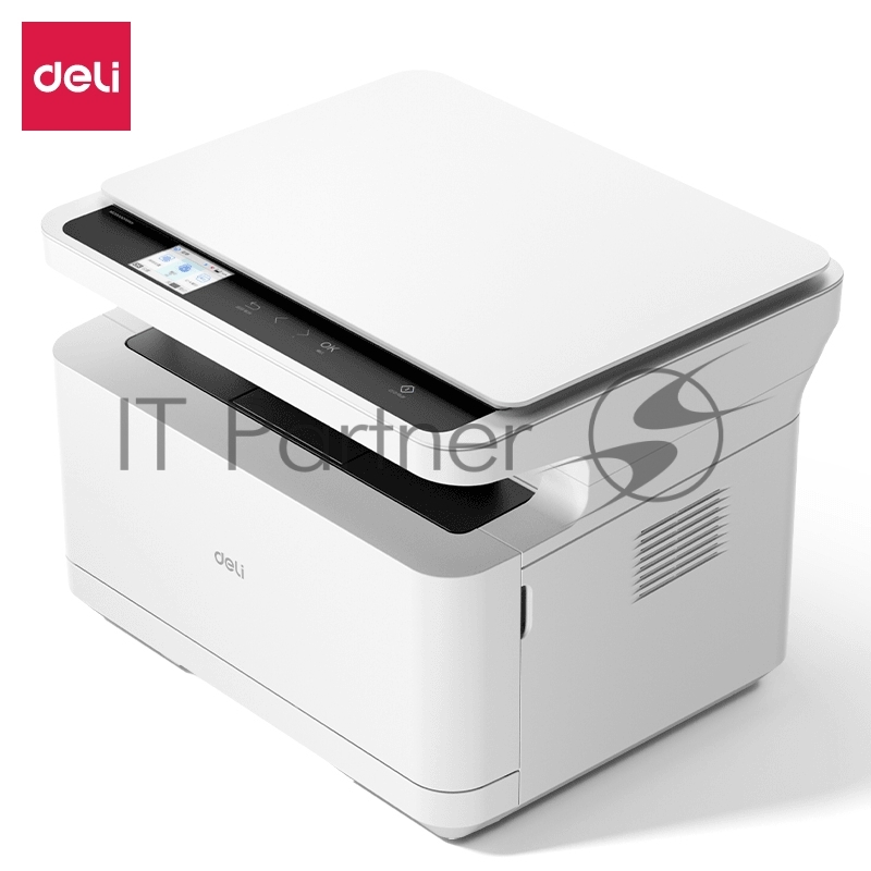 МФУ DELI лазерное монохр. A4,1200x1200dpi, перв.стр.8 сек., печ.25 стр./мин., двуст.12 листов/мин., мес.нагр.рек/макс 500-2500 стр./10000 стр., вх.лот 150л., вых.лот 100л., копир. 25 стр./мин., копир.ID карт, цв. LCD дисплей 2.4, 360 МГц, 128 Мб, USB
