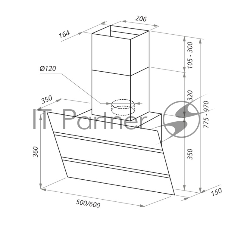 Вытяжка каминная Maunfeld BRIDGE 60 черный управление: кнопочное (1 мотор)