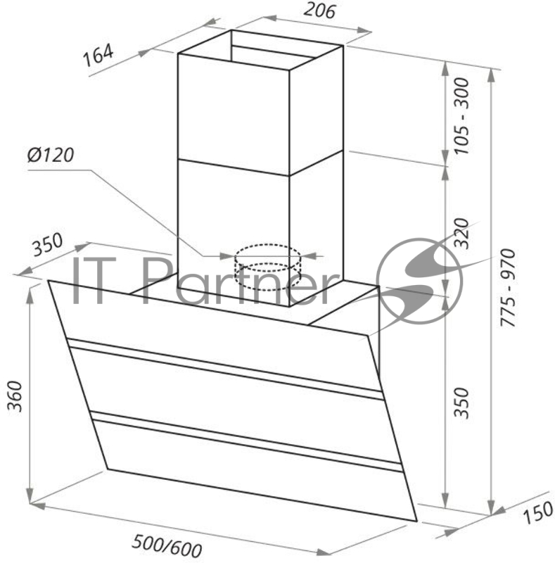 Вытяжка каминная Maunfeld BRIDGE 60 черный управление: кнопочное (1 мотор)