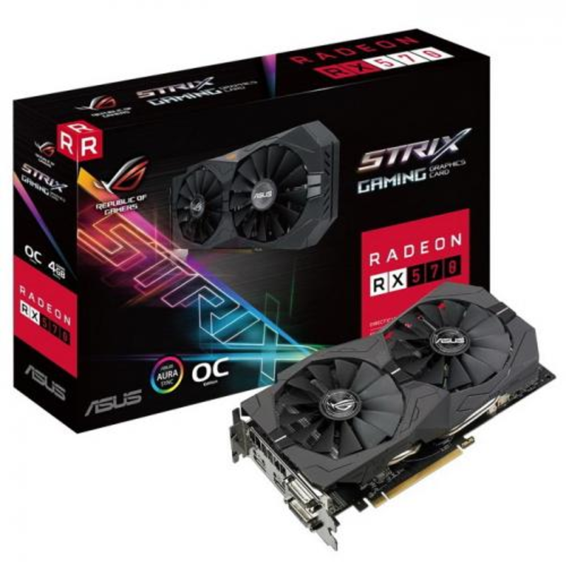 Видеокарта ASUS Radeon RX 570 4ГБ ROG-STRIX-RX570-O4G-GAMING (Radeon RX 570, DDR5, 2xDVI, HDMI, DP) (PCI-E)