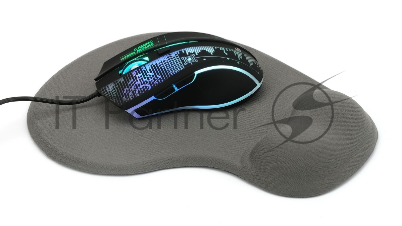 Коврик для мыши с подушкой под запястье Gembird MP-WR-GRAY, серый, 225х195х5мм, ткань+резина, блистер