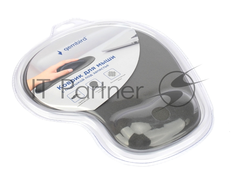 Коврик для мыши с подушкой под запястье Gembird MP-WR-GRAY, серый, 225х195х5мм, ткань+резина, блистер