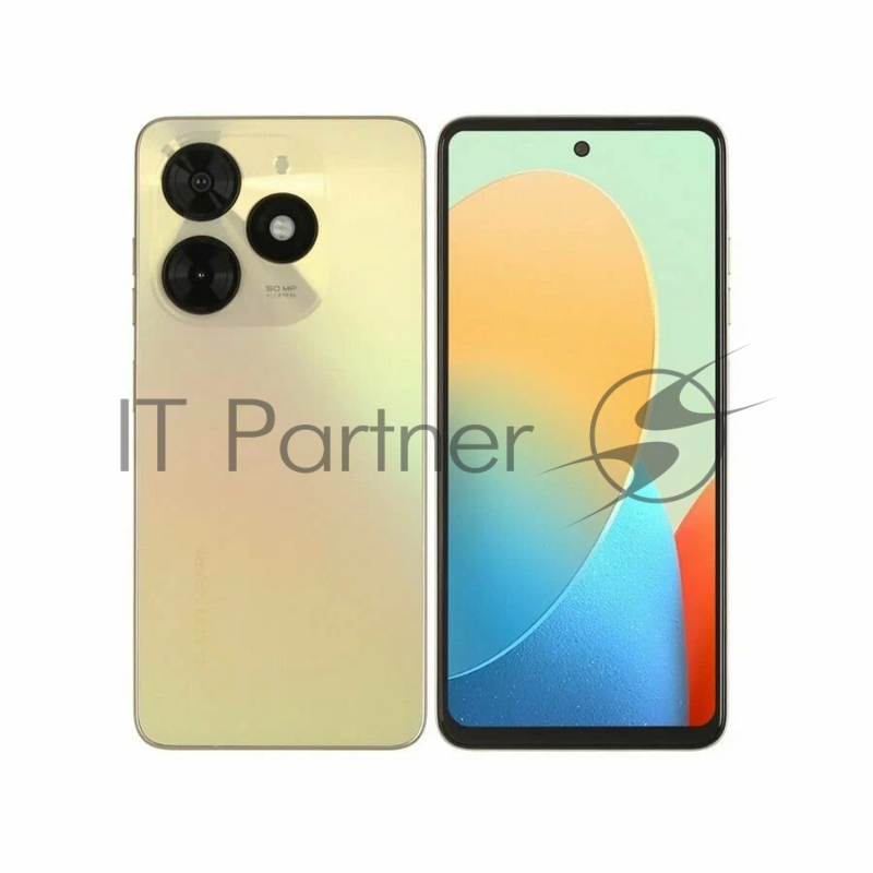 Смартфон BG7n TECNO SPARK 20C 4/128 Alpenglow Gold, 6.56, 20:9, 1612 x 720 пикселей, 2.3GHz, 8 Core, 4GB RAM, 128GB, up to 1TB flash, 50Mpix+AI/8Mpix, 2 Sim, 4G, BT v5.0, WiFi 802.11 b/g/n, GPS/AGPS, GLONASS,NFC, Type-C, 5000mAh, Android T-GO, 185,3g