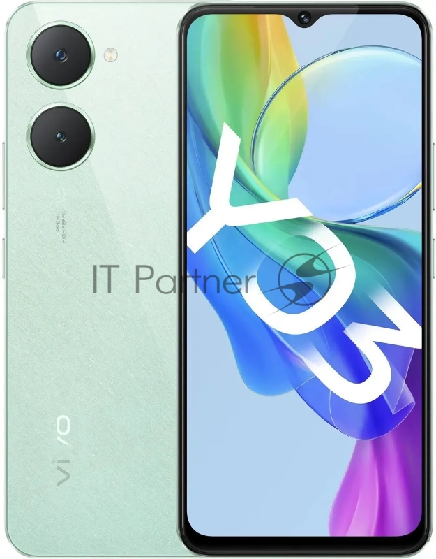Смартфон VIVO Y03 Green, 6.56 1612 x 720 пикселей, 2,0 ГГц+1,8 ГГц, 8 Core, 4GB RAM, 128GB, 1 ТБ, 13 МП+ 0,08 МП/5Mpix, 2 Sim, 2G, 3G, LTE, BT v5.0, Wi-Fi, GPS, Type-C, 5000mAh, Android 14, 185g, 163.63 ммx75,58 ммx8,39 мм