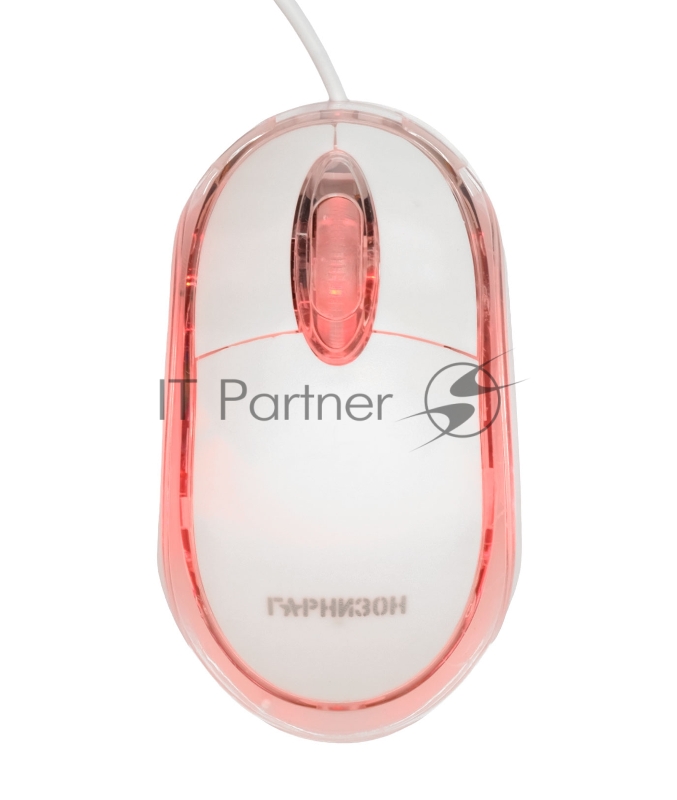Проводная мышь Гарнизон GM-100W, 3 кн, 1000 DPI, кабель 1.15м, белый, коробка