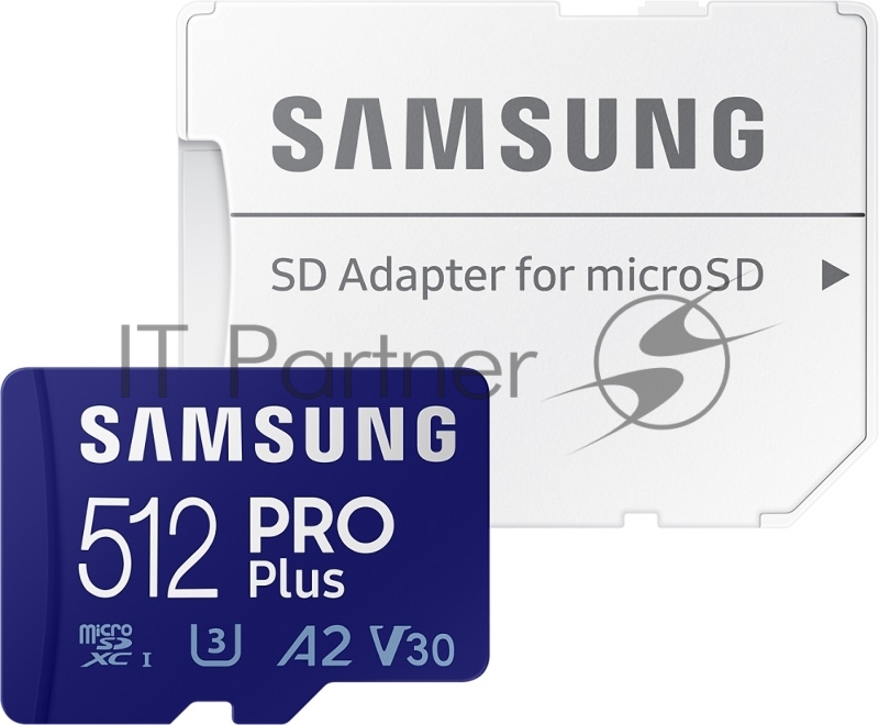Флеш карта microSDXC 512GB Samsung PRO Plus Class 10, A2, V30, UHS-I (U3), W 130 МБ/с, R 180 МБ/с, <MB-MD512SA/EU> адаптер на SD