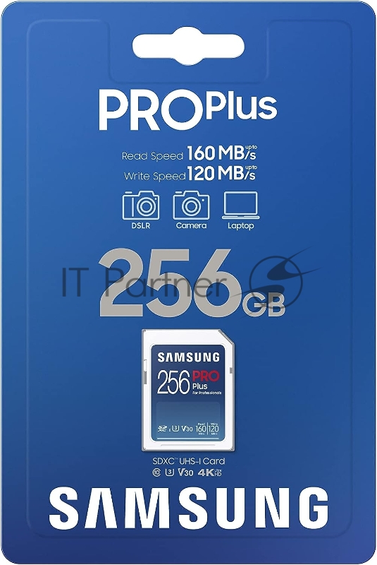 Флеш карта SDXC 256GB Samsung PRO Plus Class 10, A2, V30, UHS-I (U3), W 130 МБ/с, R 180 МБ/с, <MB-SD256S/EU>