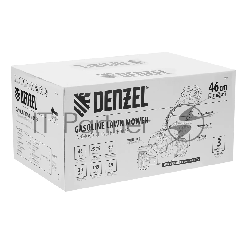 Бензиновая газонокосилка GLT-460SP-T, Trike 150 см3, 46 см, привод, панель, 60л// Denzel