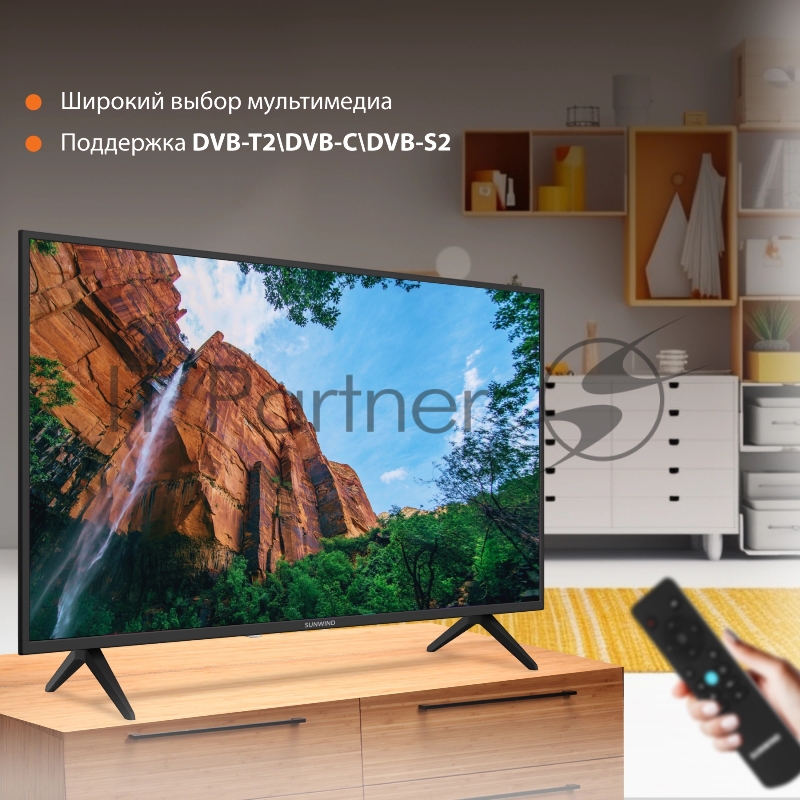 Телевизор LED SunWind 43 SUN-LED43XS301 Яндекс.ТВ черный FULL HD 60Hz DVB-T DVB-T2 DVB-C DVB-S DVB-S2 USB WiFi Smart TV