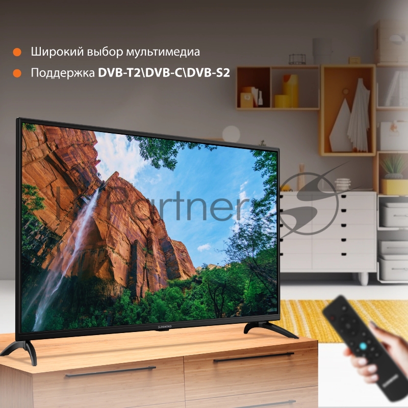 Телевизор LED SunWind 43 SUN-LED43XU400 Яндекс.ТВ черный 4K Ultra HD 60Hz DVB-T DVB-T2 DVB-C DVB-S DVB-S2 USB WiFi Smart TV